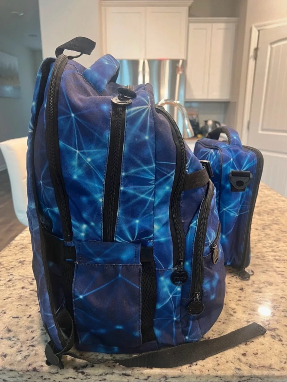 Blue Geometric Print Boy’s Backpack and Lunch Bag Set